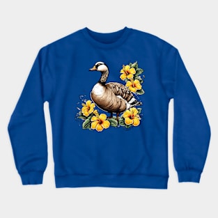 Cute Nene Hawaiian Goose With Yellow Hibiscus Crewneck Sweatshirt